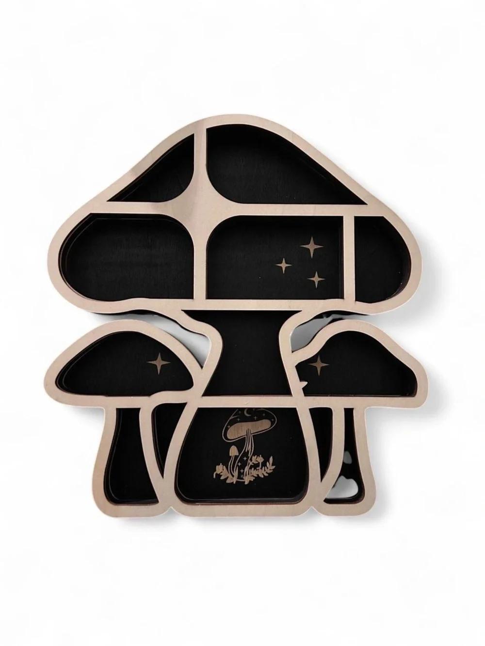 Mushroom shaped wooden tray/shelf